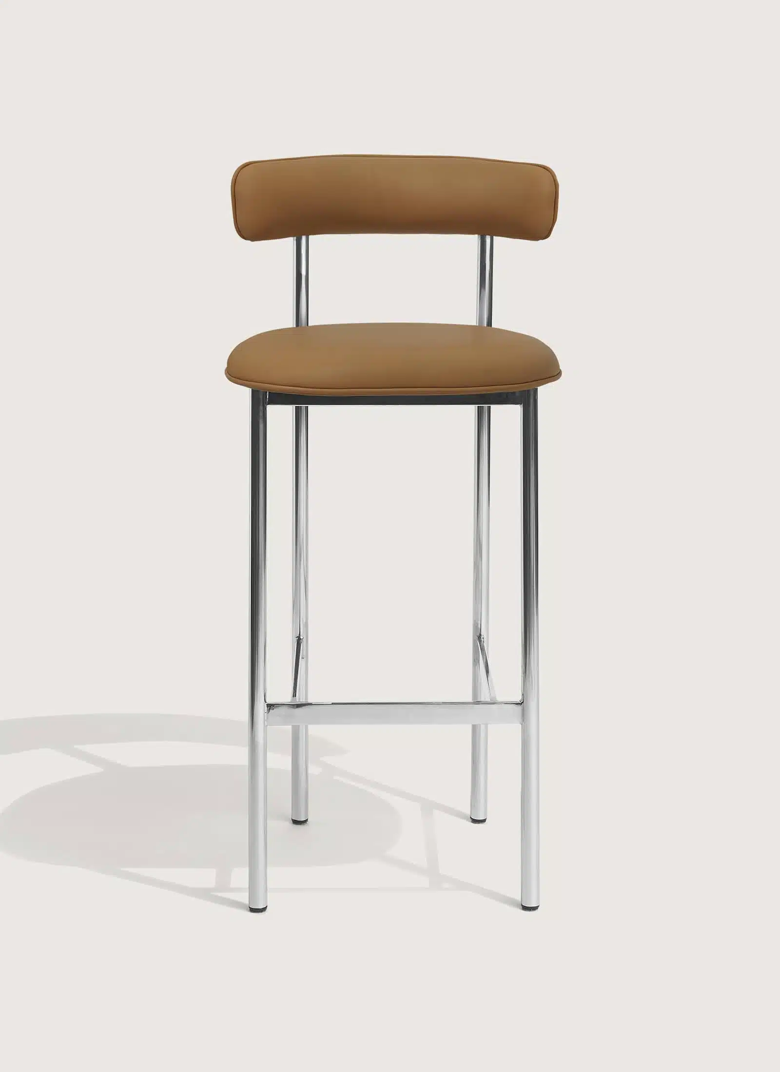 Font_bar_stool_ cognac_Dunes_leather _mirror_polished_steel